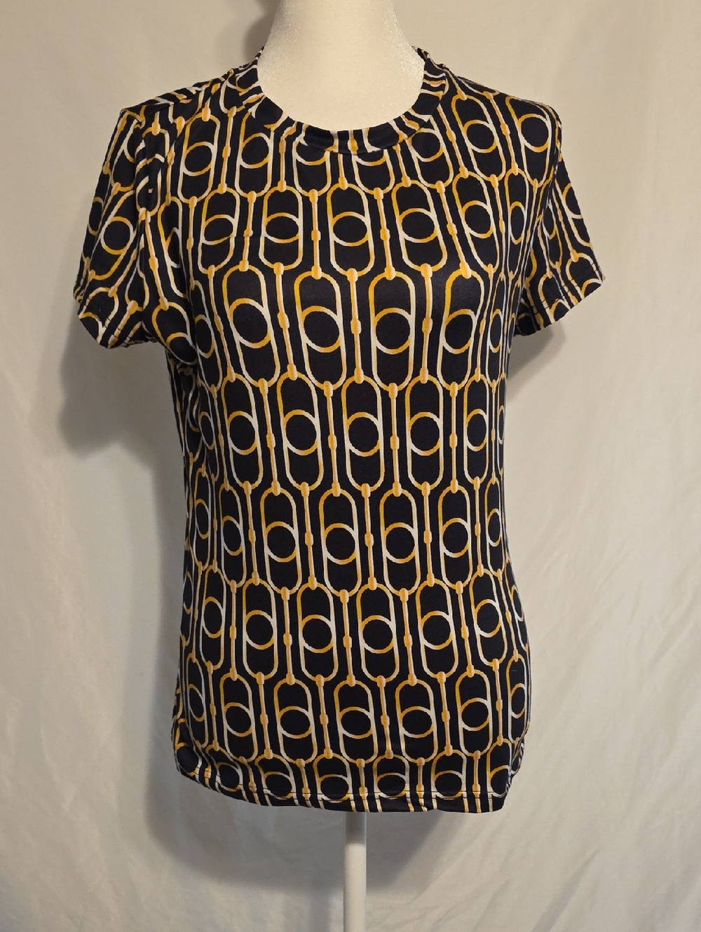 SHEIN Black, Gold and White Geometric Short Sleeve Tee
